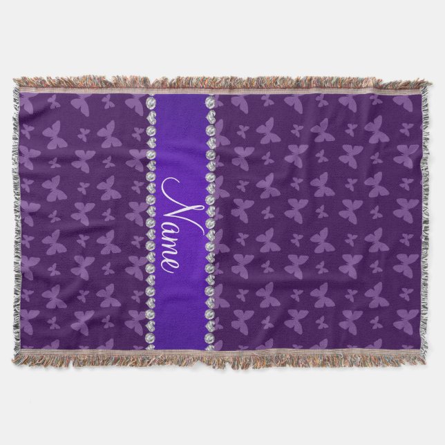 Personalized name purple butterflies throw blanket (Front)