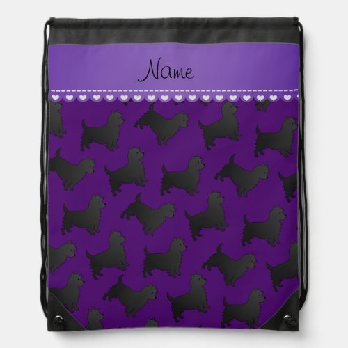Personalized name purple cairn terrier dogs drawstring bag