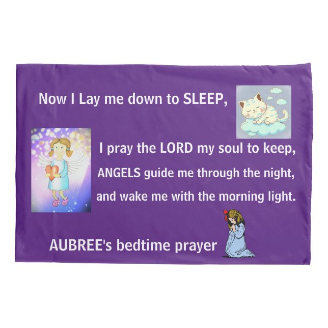 Personalized Name Purple Christian Bedtime Prayer Pillow Case (Back)