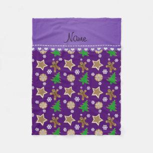 Personalized name purple christmas cookies fleece blanket