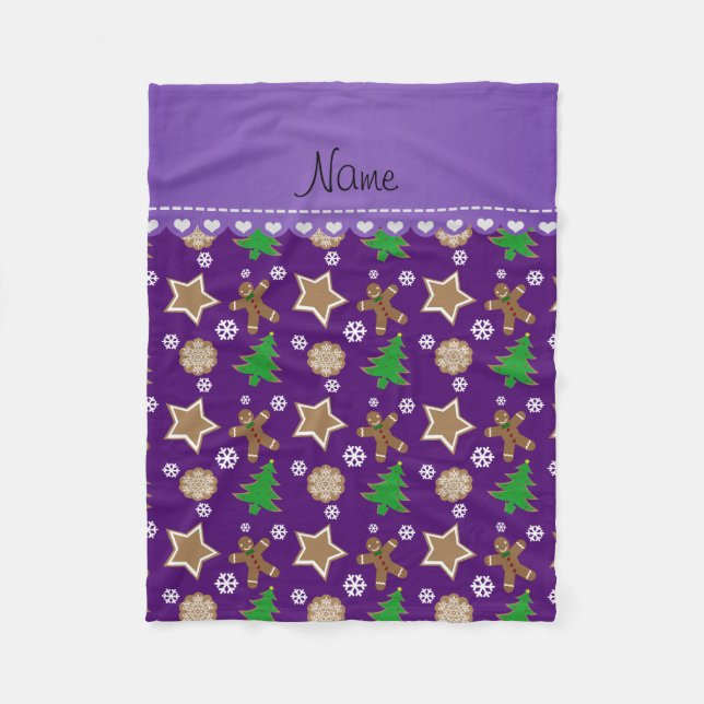 Personalized name purple christmas cookies fleece blanket (Front)