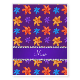 Personalized name purple colorful lily flowers temporary tattoos