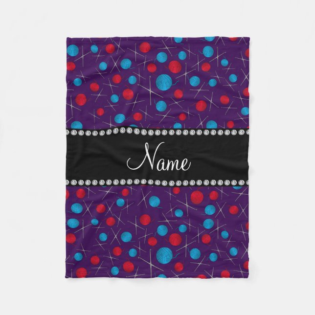 Personalized name purple crochet pattern fleece blanket (Front)