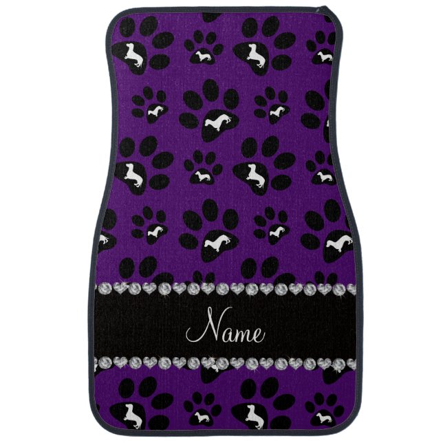 Personalized name purple dachshunds dog paws car floor mat (Front)
