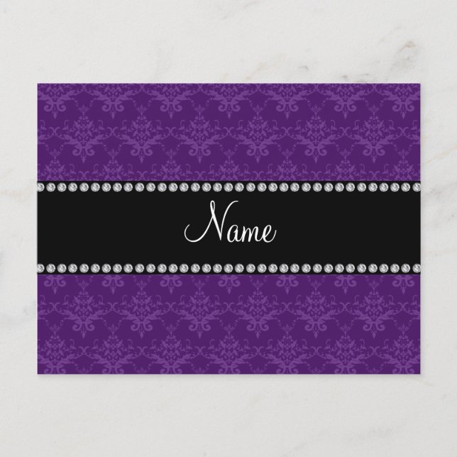 Personalized name Purple damask Postcard (Front)