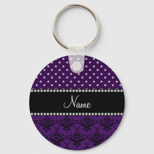 Personalized name purple damask purple diamonds keychain