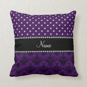 Personalized name purple damask purple diamonds throw pillow