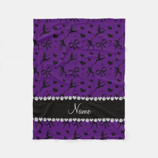 Personalized name purple dancing hearts bows fleece blanket (Front)