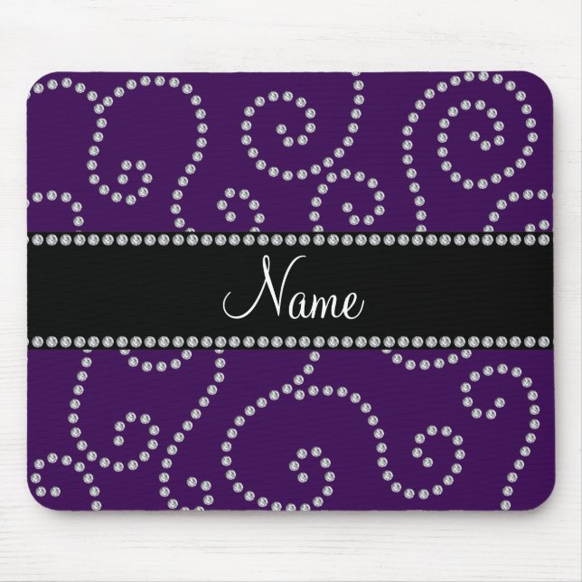 Personalized name purple diamond swirls mouse pad (Front)