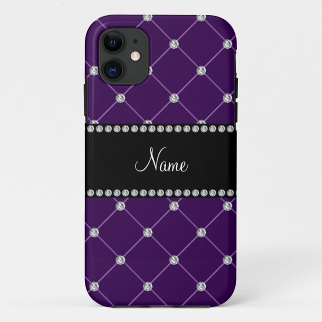 Personalized name Purple diamonds Case-Mate iPhone Case (Back)