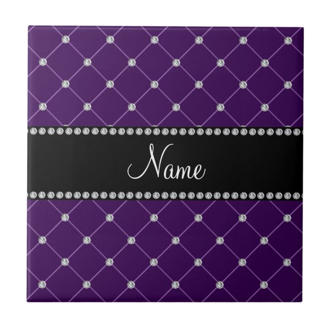 Personalized name Purple diamonds Ceramic Tile (Front)