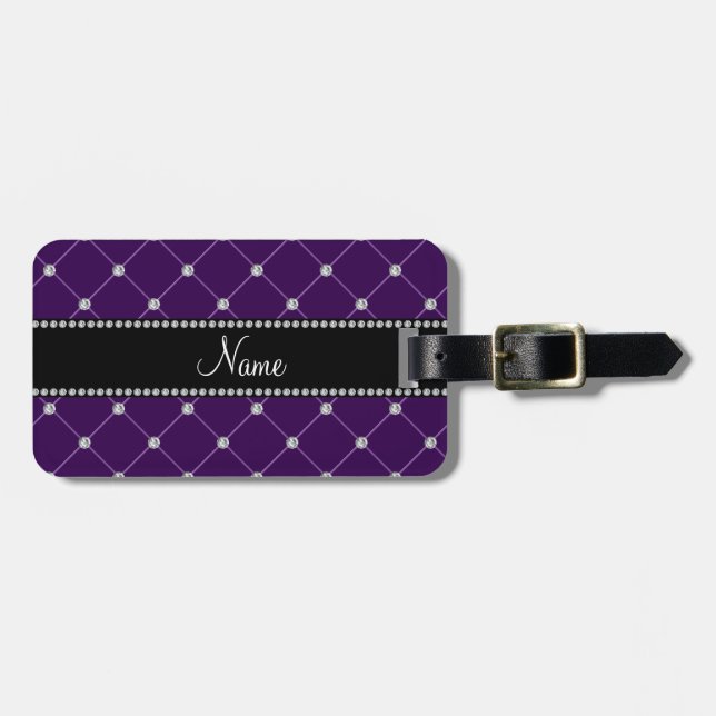 Personalized name Purple diamonds Luggage Tag (Front Horizontal)