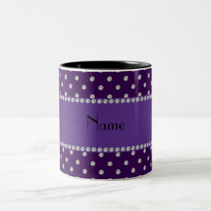 Personalized name purple diamonds Two-Tone coffee mug