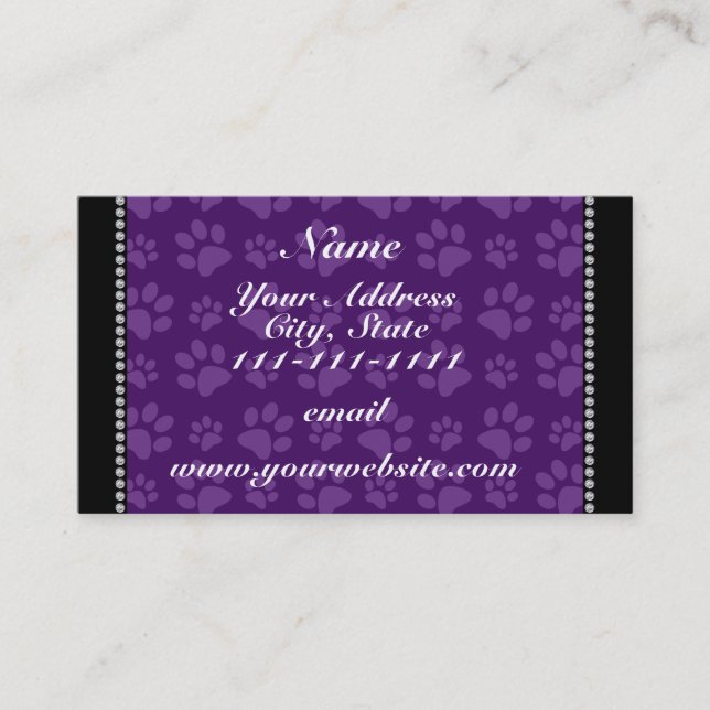 Personalized name purple dog paw prints business card (Front)