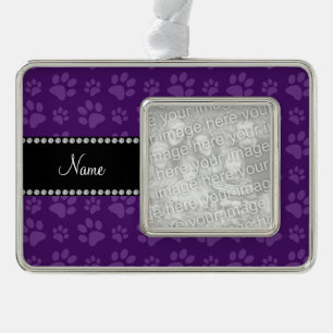 Personalized name purple dog paw prints christmas ornament