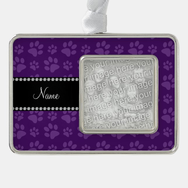 Personalized name purple dog paw prints christmas ornament (Front)