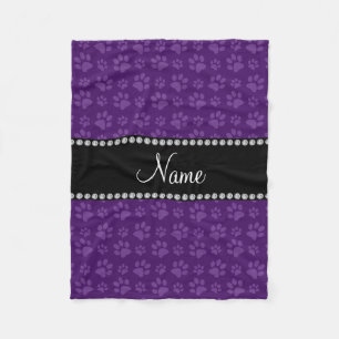 Personalized name purple dog paw prints fleece blanket