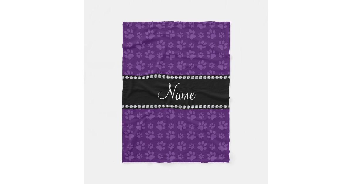 Personalized name purple dog paw prints fleece blanket Zazzle
