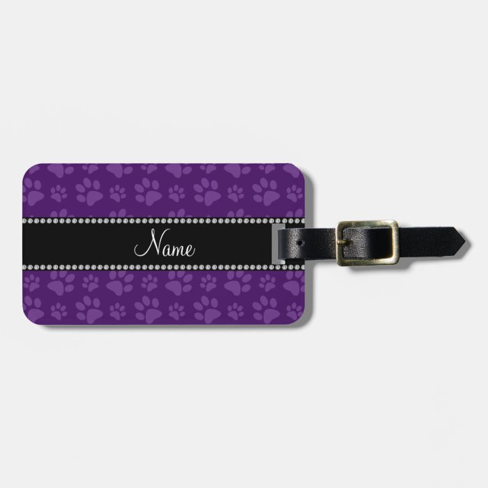 Personalized name purple dog paw prints luggage tag