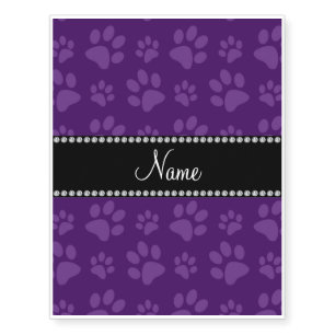 Personalized name purple dog paw prints temporary tattoos