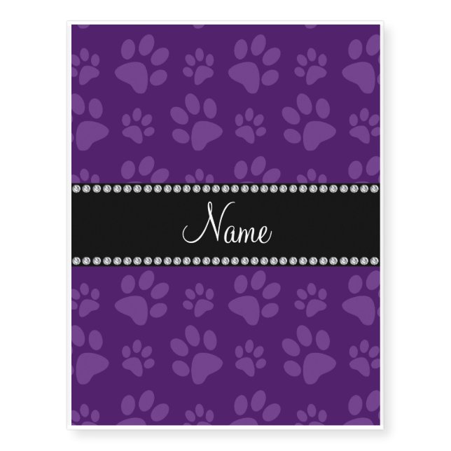 Personalized name purple dog paw prints temporary tattoos (Front)