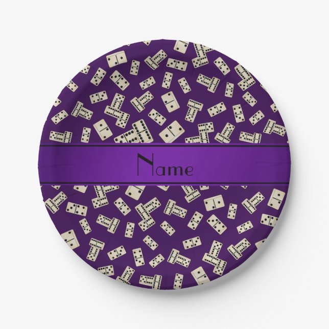 Personalized name purple dominos paper plates (Front)