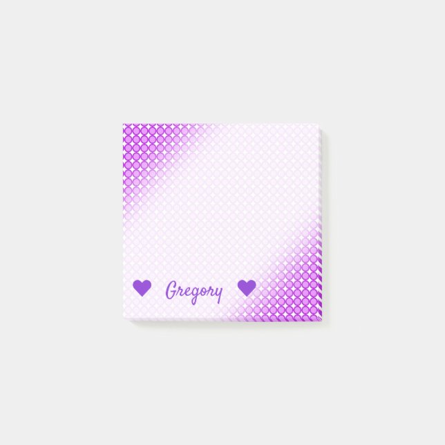 Personalized Name + Purple Dots/Circles Pattern Post-it Notes (Front)