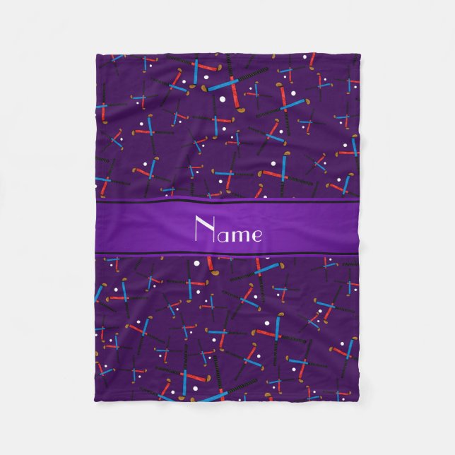 Personalized name purple field hockey fleece blanket (Front)