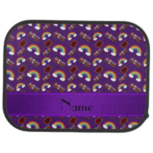Personalized name purple fire trucks rainbows car mat