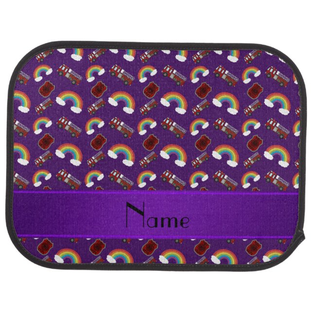 Personalized name purple fire trucks rainbows car mat (Rear)