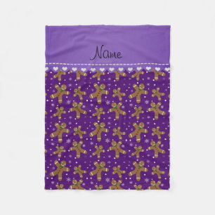 Personalized name purple gingerbread snowflakes fleece blanket