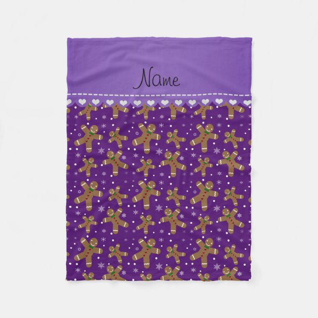 Personalized name purple gingerbread snowflakes fleece blanket (Front)