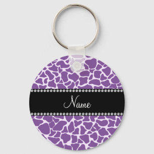 Personalized name purple giraffe pattern keychain