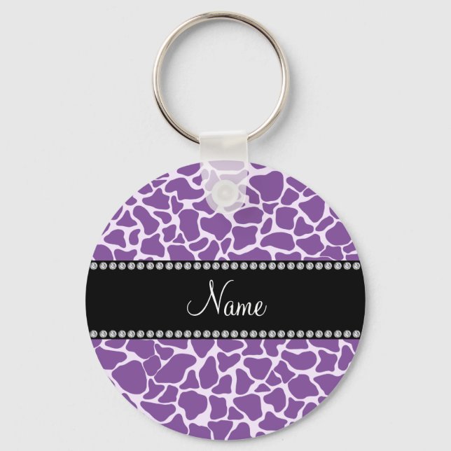 Personalized name purple giraffe pattern keychain (Front)