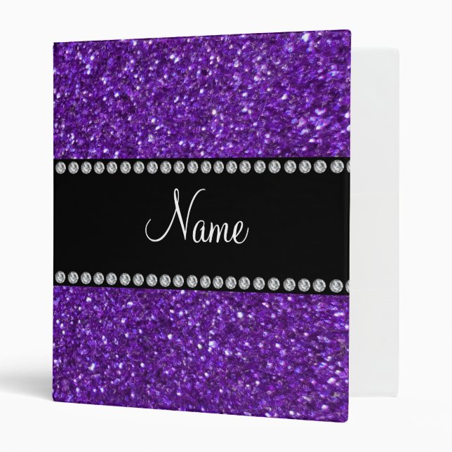 Personalized name purple glitter 3 ring binder (Front/Inside)