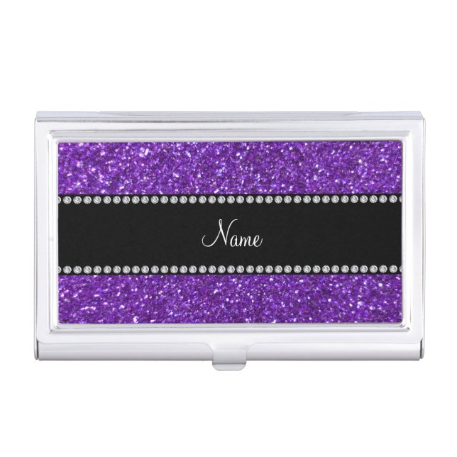 Personalized name purple glitter case for business cards (Front)