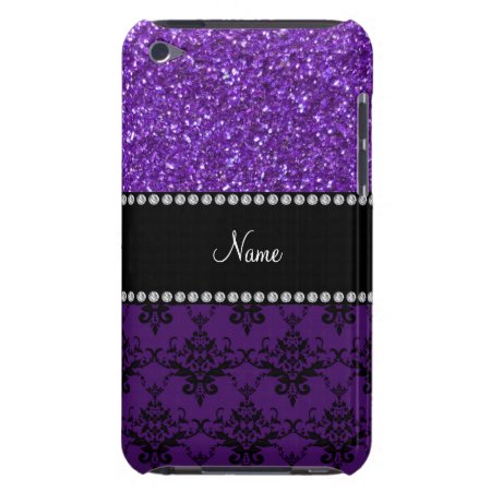 Personalized Name Purple Glitter Damask Ipod Touch Case-mate Case