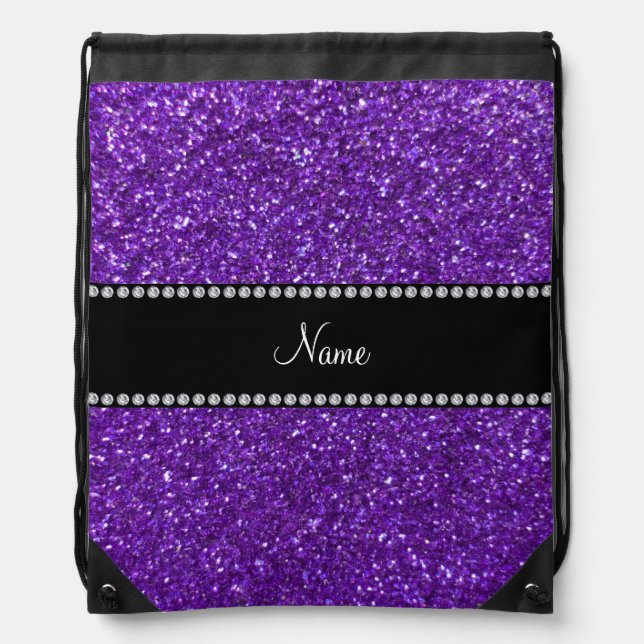 Personalized name purple glitter drawstring bag (Front)