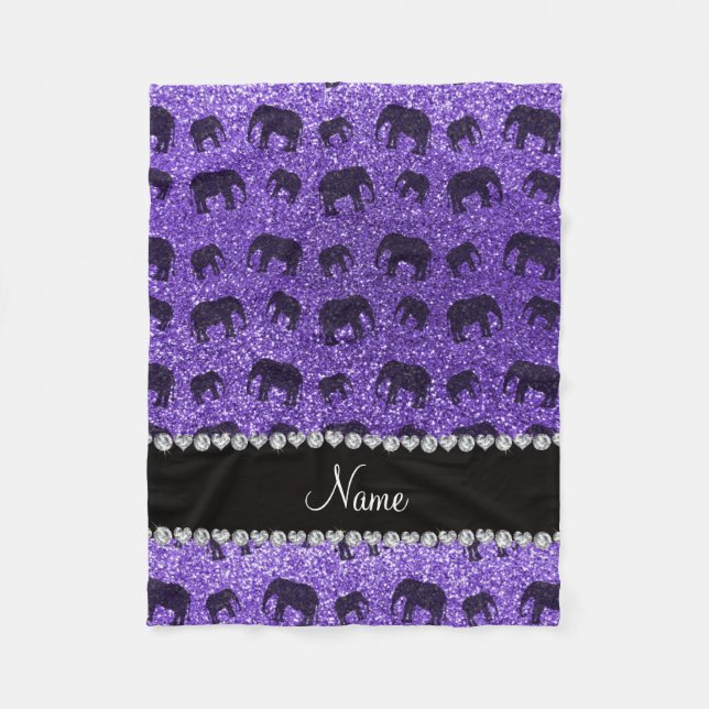 Personalized name purple glitter elephants fleece blanket (Front)