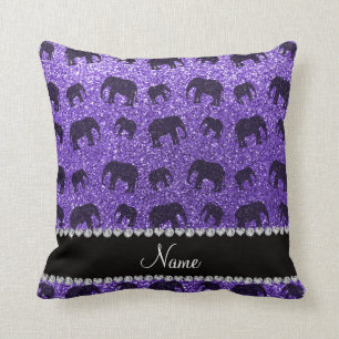 Personalized name purple glitter elephants throw pillow