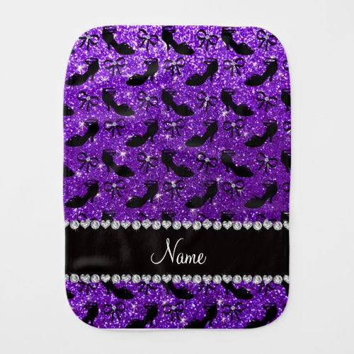 Personalized name purple glitter fancy shoes bows burp cloth