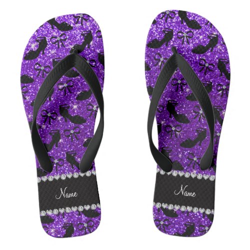 Personalized name purple glitter fancy shoes bows flip flops