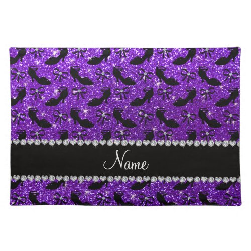 Personalized name purple glitter fancy shoes bows placemat