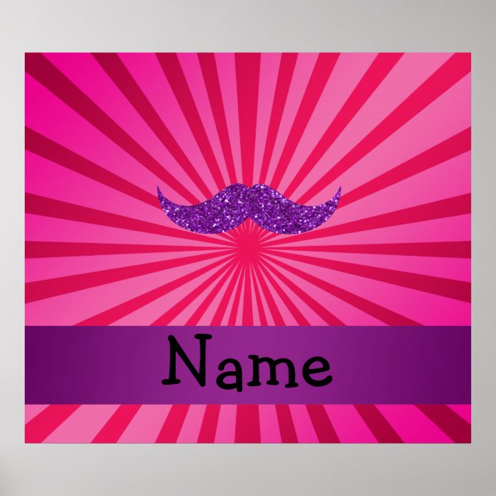 Personalized name purple glitter mustache posters