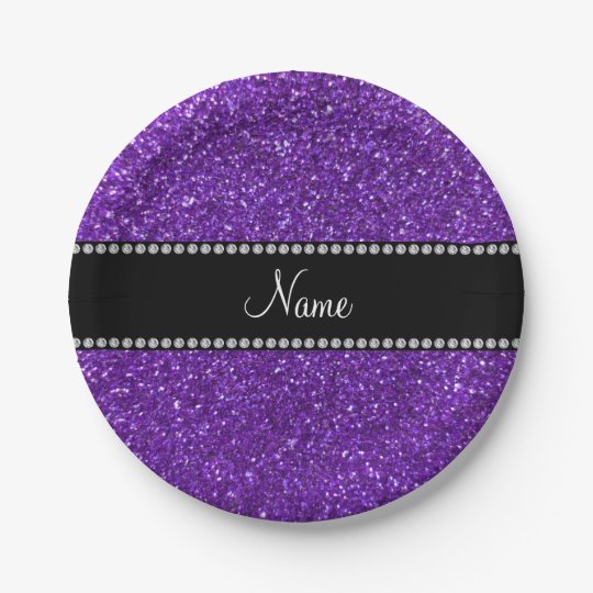 Personalized name purple glitter paper plate