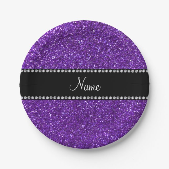 Personalized name purple glitter paper plates (Front)