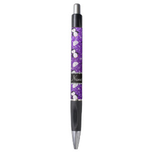 Personalized name purple glitter penguins igloos pen