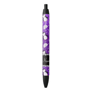 Personalized name purple glitter penguins igloos pen