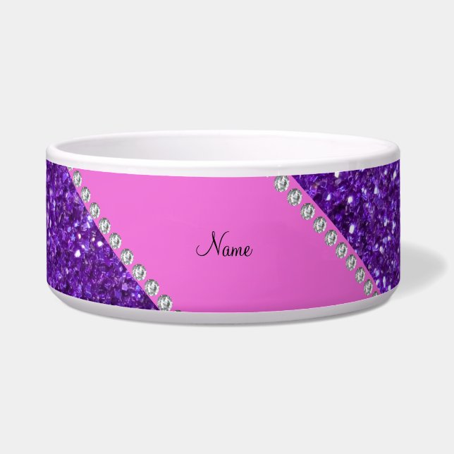 Personalized name purple glitter pink diamonds bowl (Front)