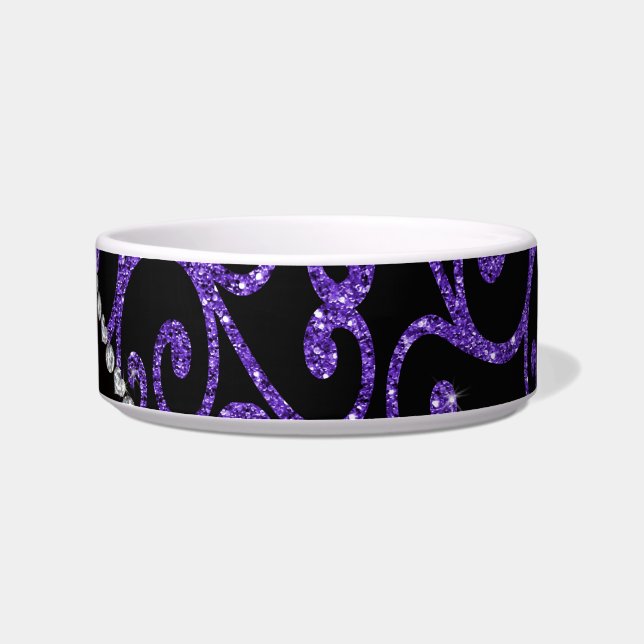 Personalized name purple glitter swirls bowl (Right)